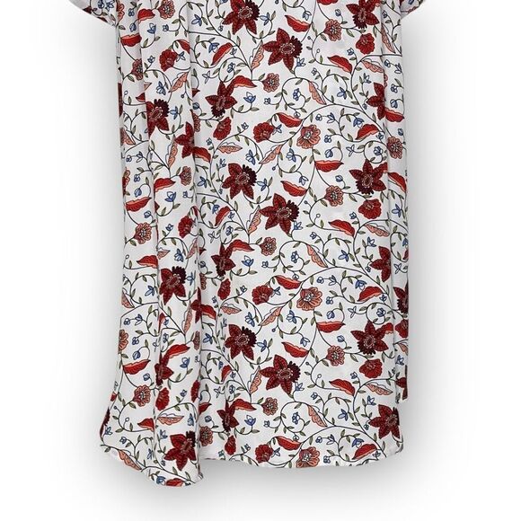 LOFT Loft White Red Floral Tie Front Flowy Top Blouse Short Sleeve Women Size XL - Picture 4 of 9